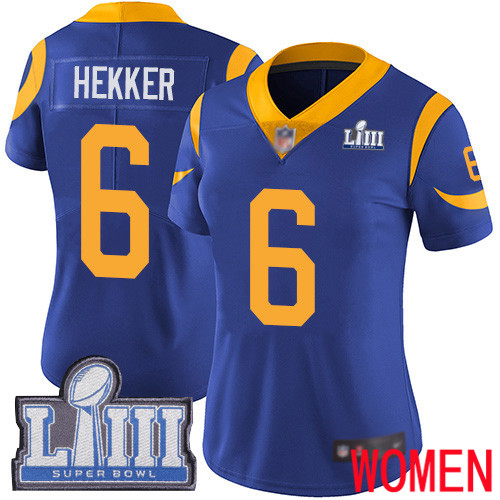 Los Angeles Rams Limited Royal Blue Women Johnny Hekker Alternate Jersey NFL Football #6 Super Bowl LIII Bound Vapor Untouchable
